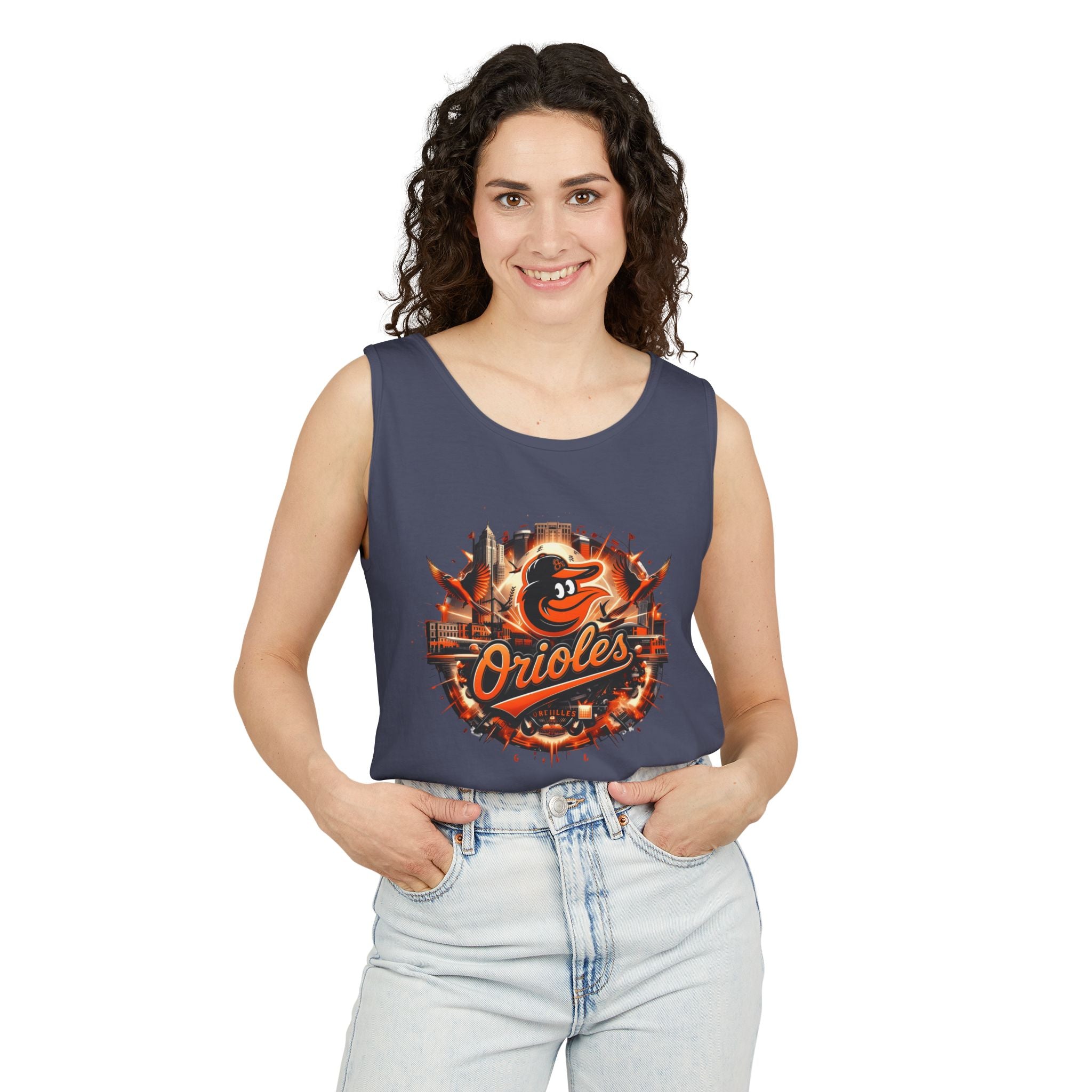 Orioles Vintage Logo Tank Top — Baltimore Baseball Fan Jersey Tank (08 back)