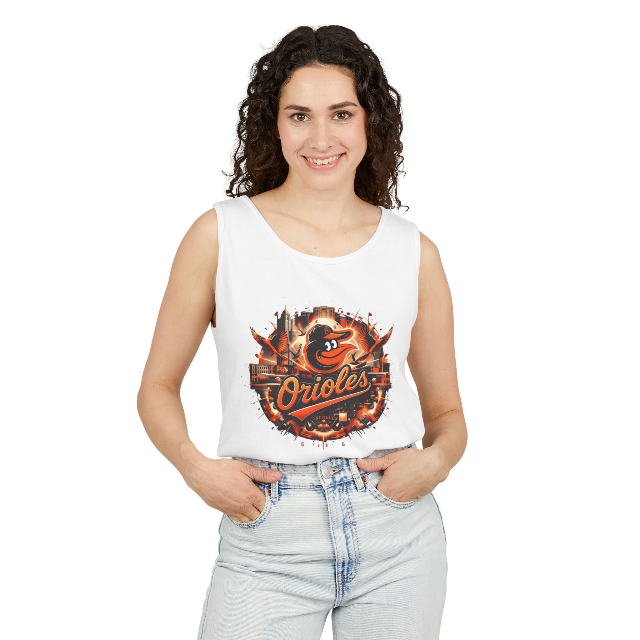 Orioles Vintage Logo Tank Top — Baltimore Baseball Fan Jersey Tank (08 back)