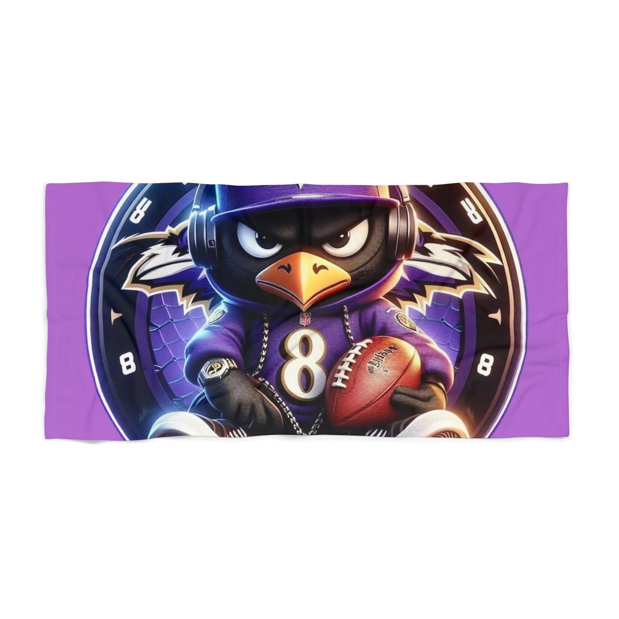 Raven Football Beach Towel — Purple Mascot Sports Towel