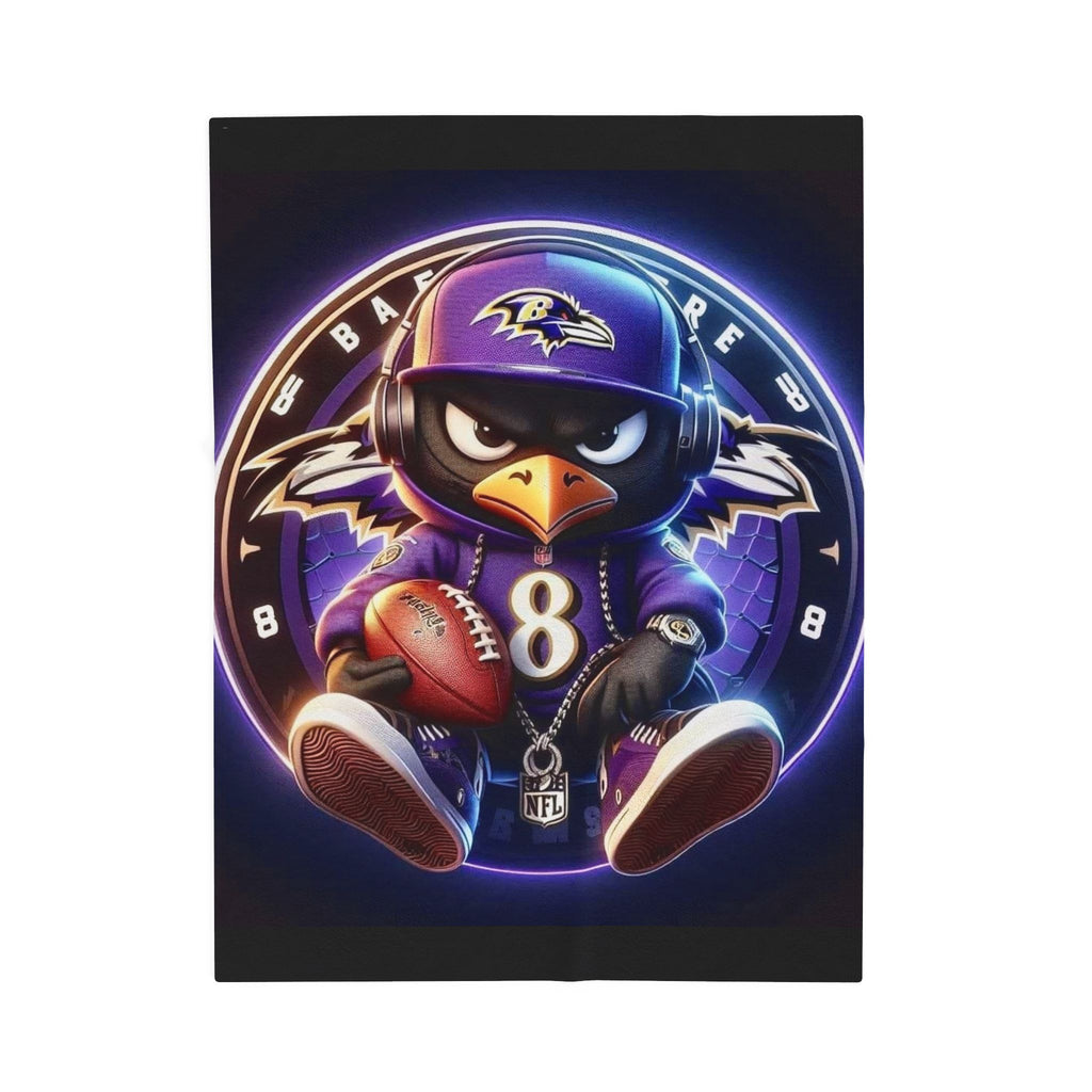 Baltimore Ravens Plush Velveteen Blanket — Raven Mascot with Football (NFL #8)