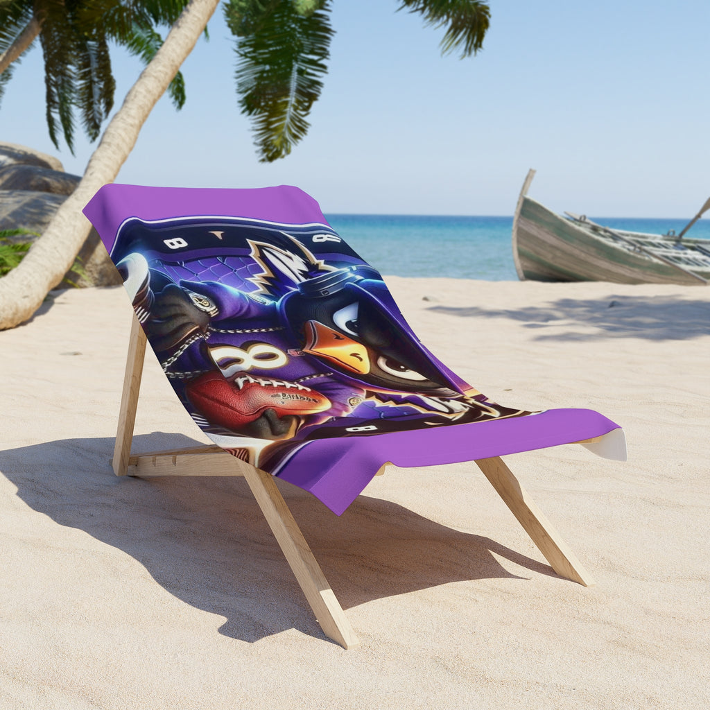 Raven Football Beach Towel — Purple Mascot Sports Towel