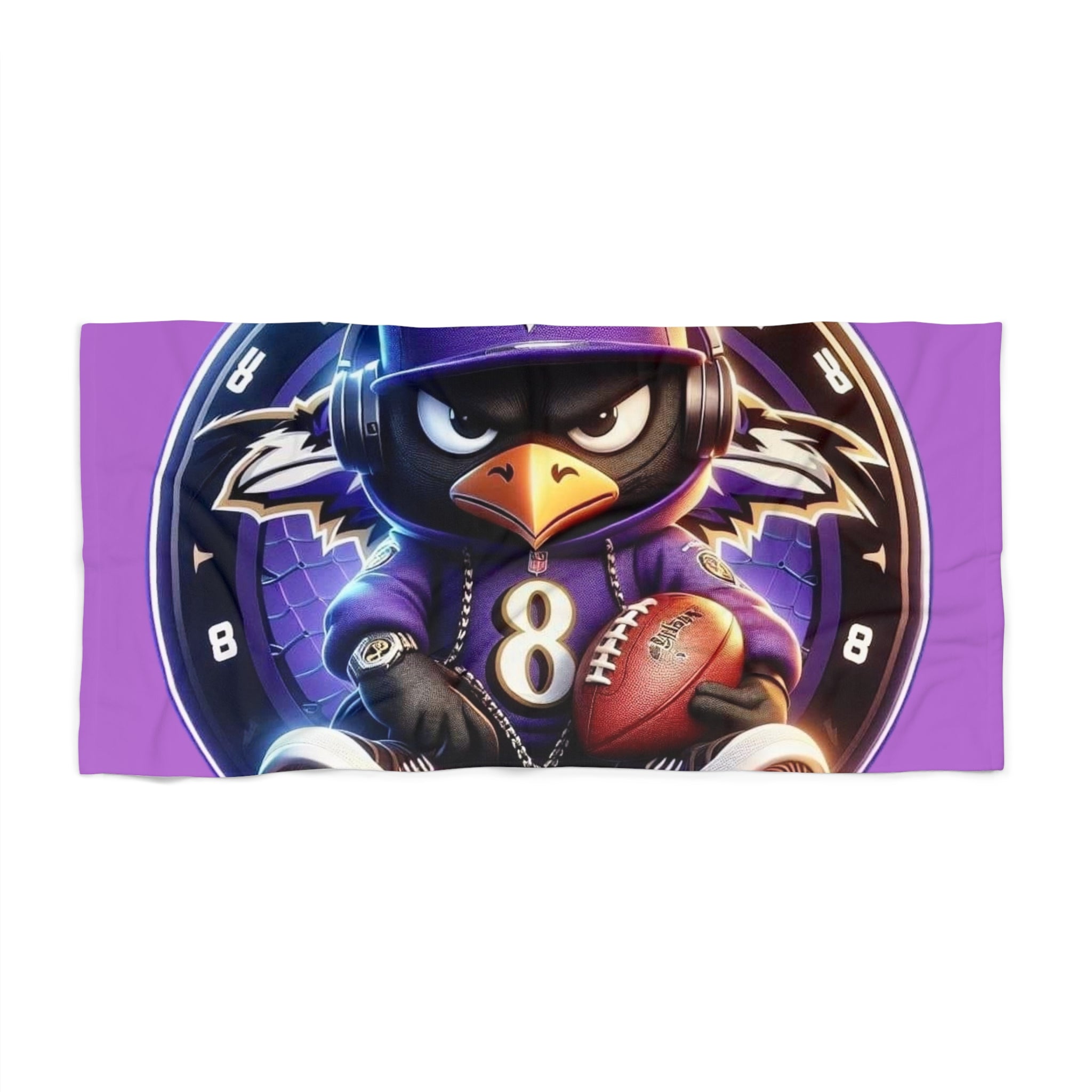 Raven Football Beach Towel — Purple Mascot Sports Towel
