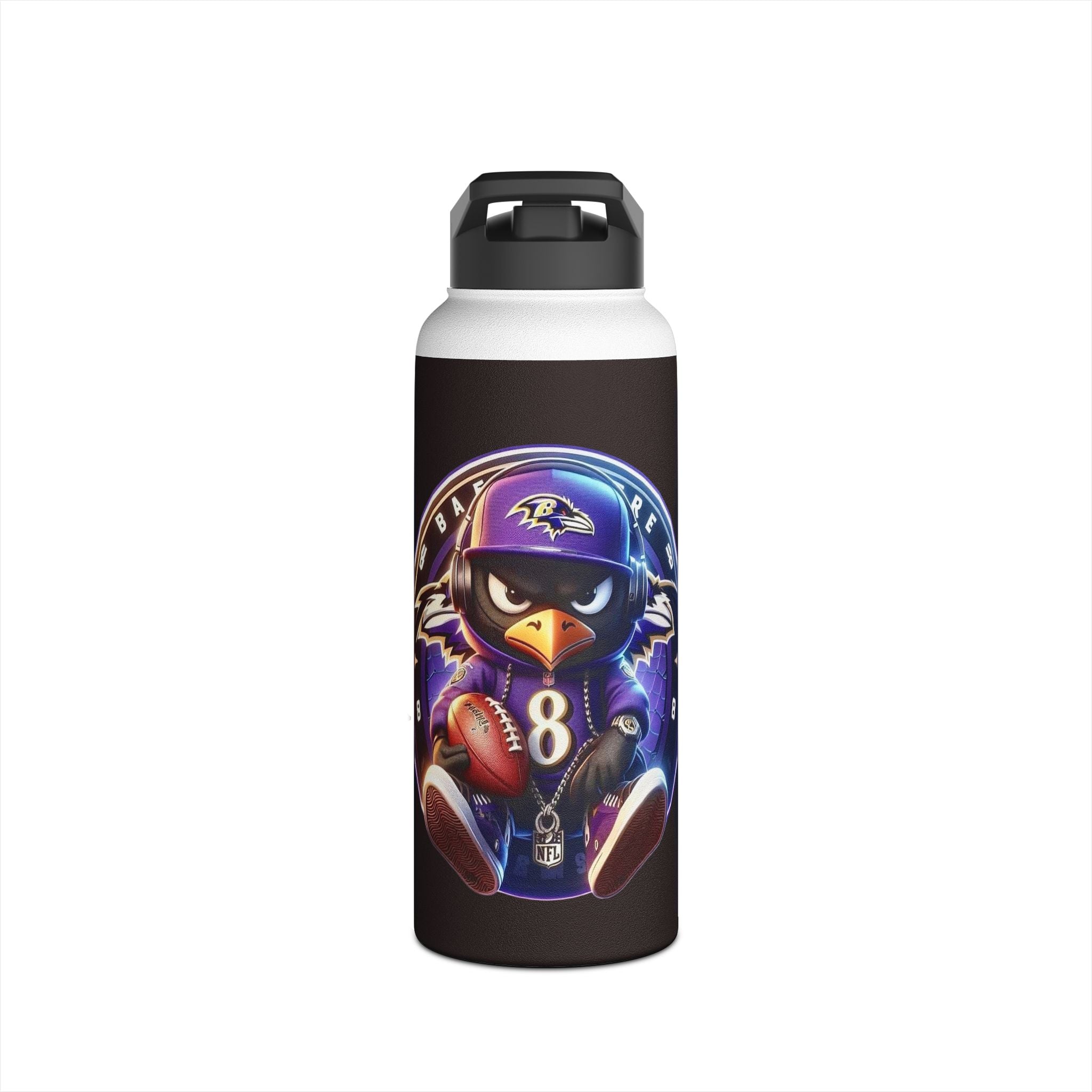 Baltimore Raven Cartoon Water Bottle — #8 Football Stainless Steel Bottle