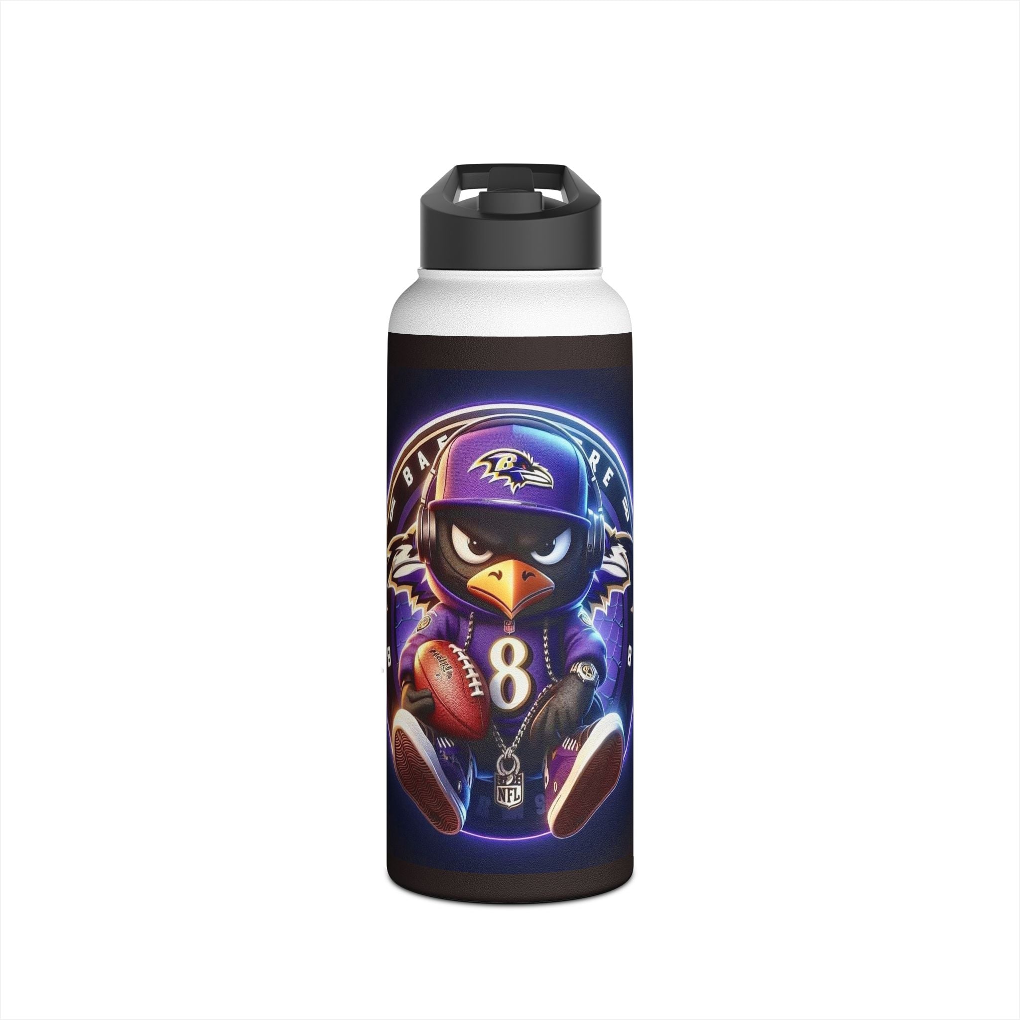 Baltimore Raven Cartoon Water Bottle — #8 Football Stainless Steel Bottle
