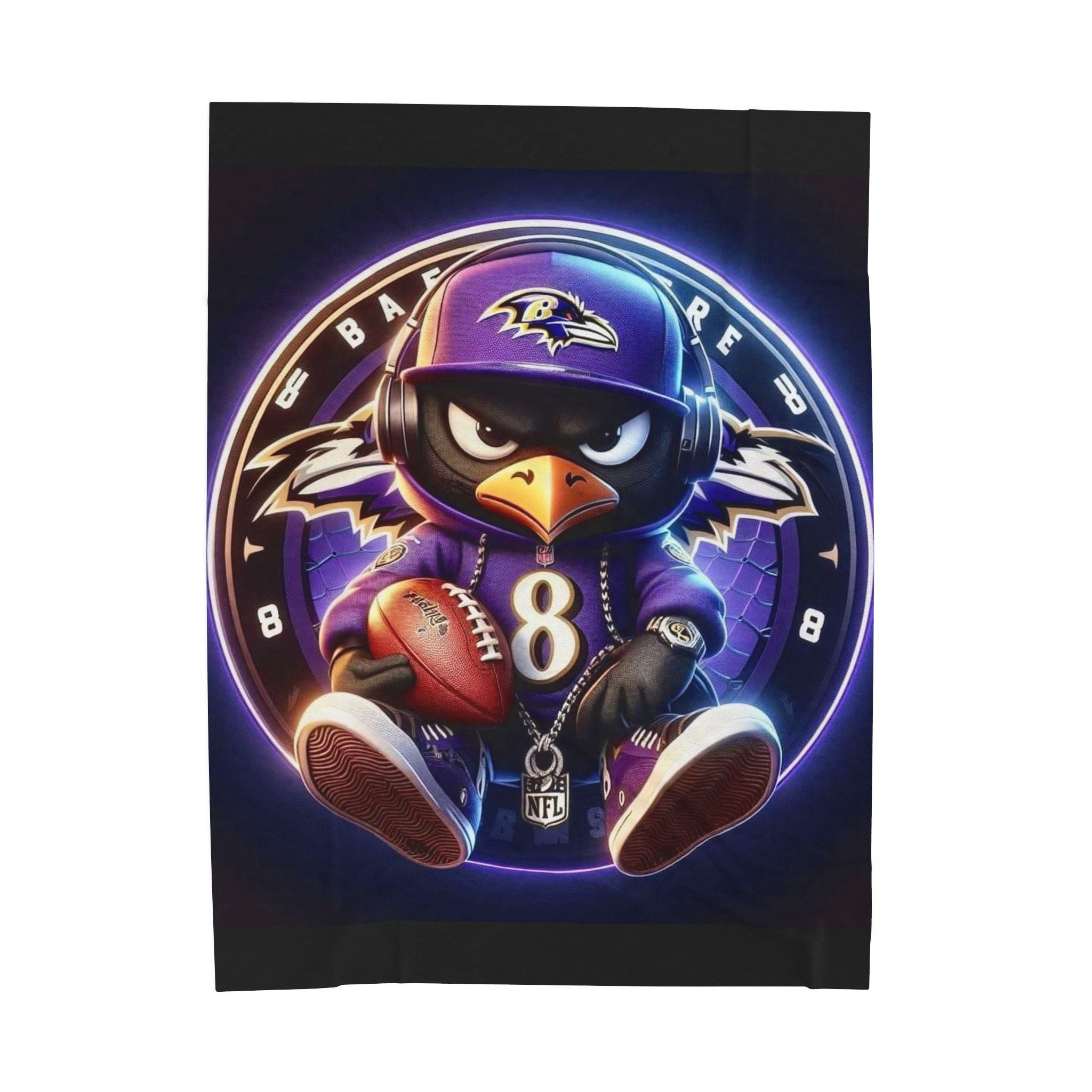 Baltimore Ravens Plush Velveteen Blanket — Raven Mascot with Football (NFL #8)