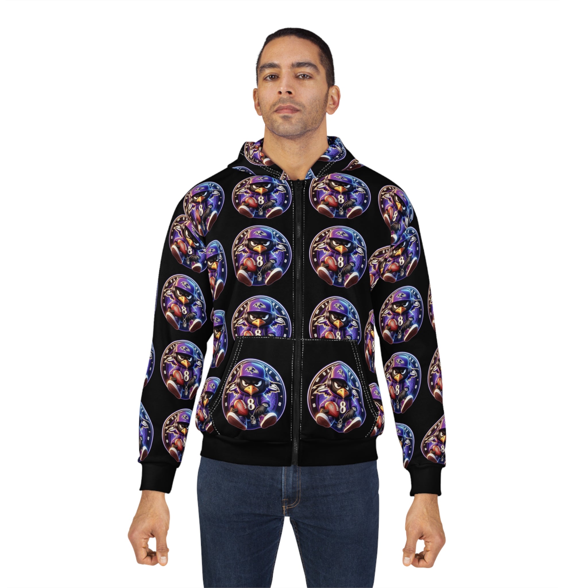Astrology Ravens Zip Hoodie — All-Over Zodiac Cosmic Print