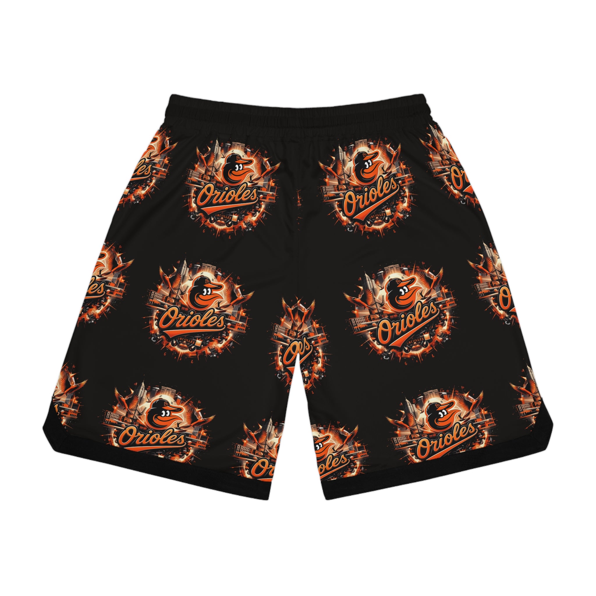 Basketball Shorts — Flaming Orioles All-Over Print