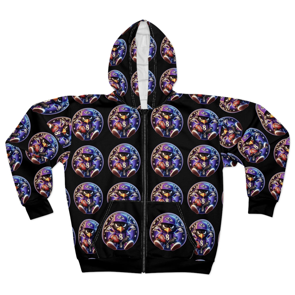 Astrology Ravens Zip Hoodie — All-Over Zodiac Cosmic Print