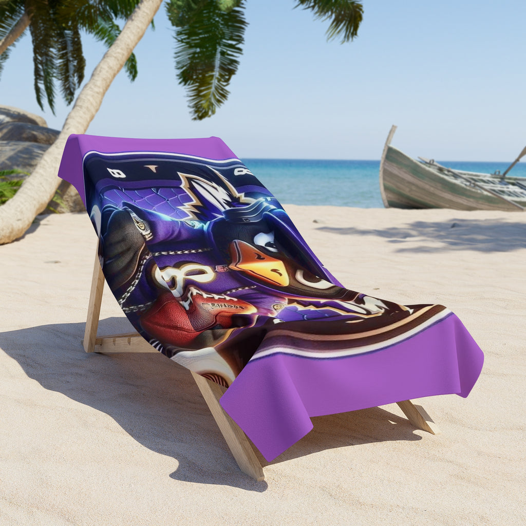 Raven Football Beach Towel — Purple Mascot Sports Towel