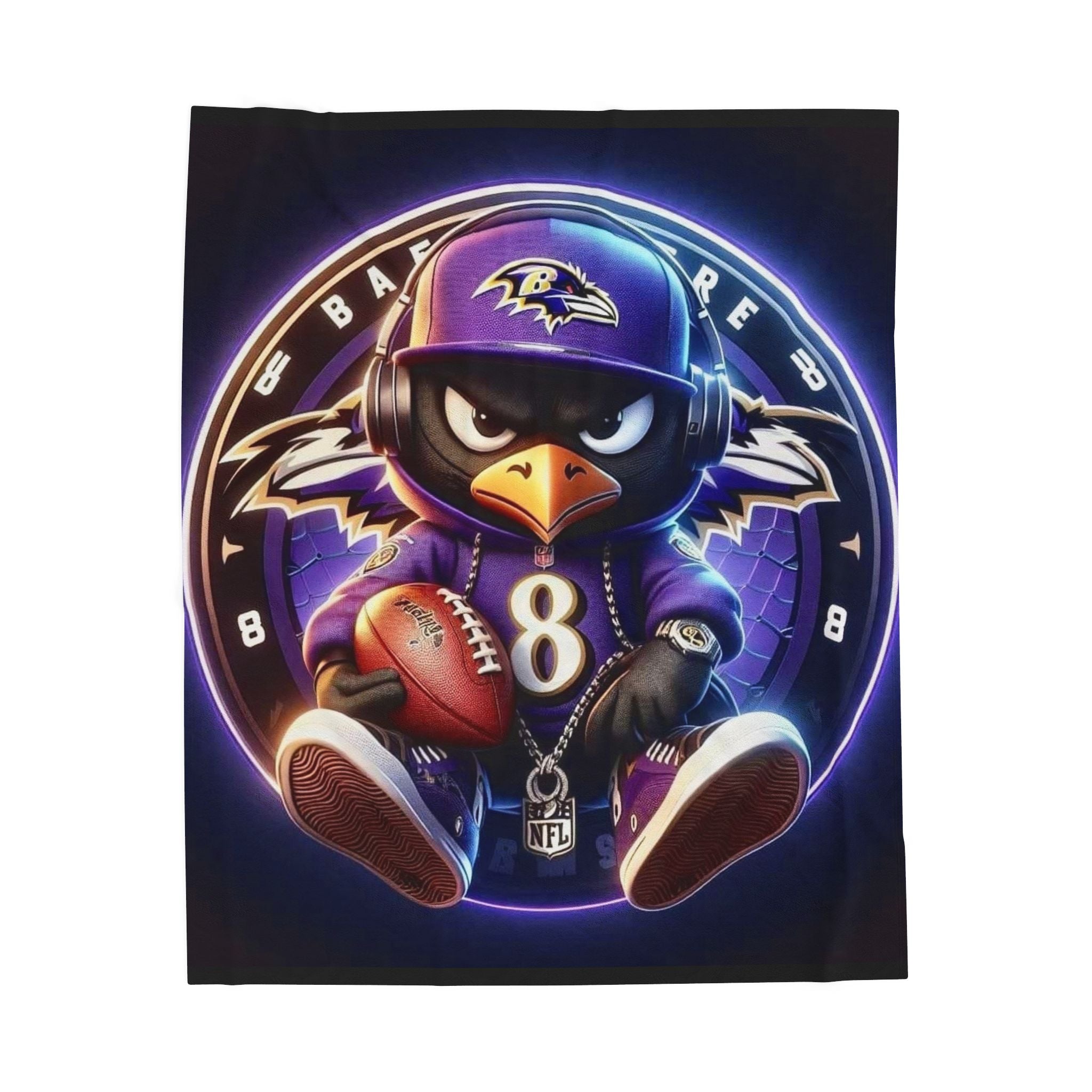 Baltimore Ravens Plush Velveteen Blanket — Raven Mascot with Football (NFL #8)