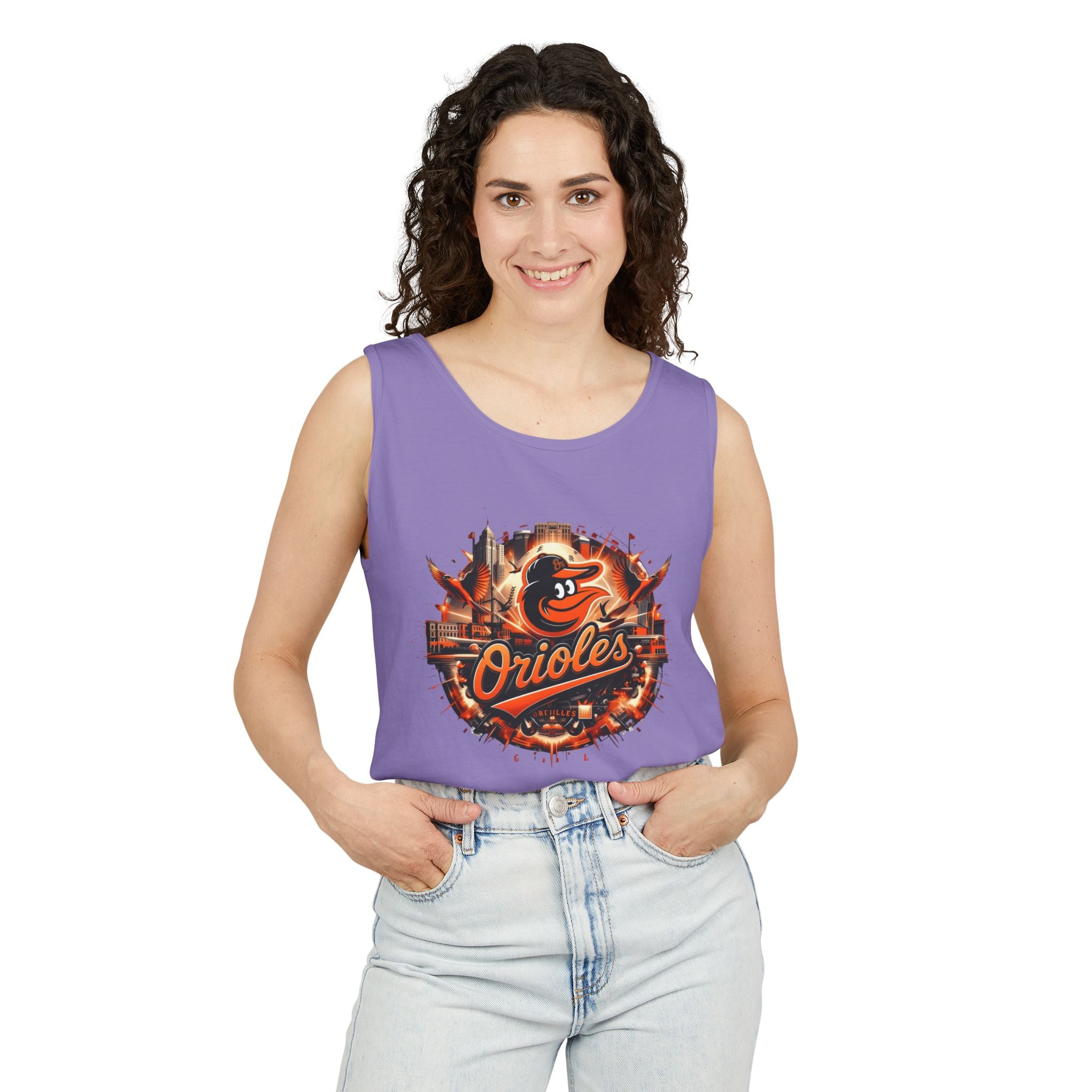 Orioles Vintage Logo Tank Top — Baltimore Baseball Fan Jersey Tank (08 back)
