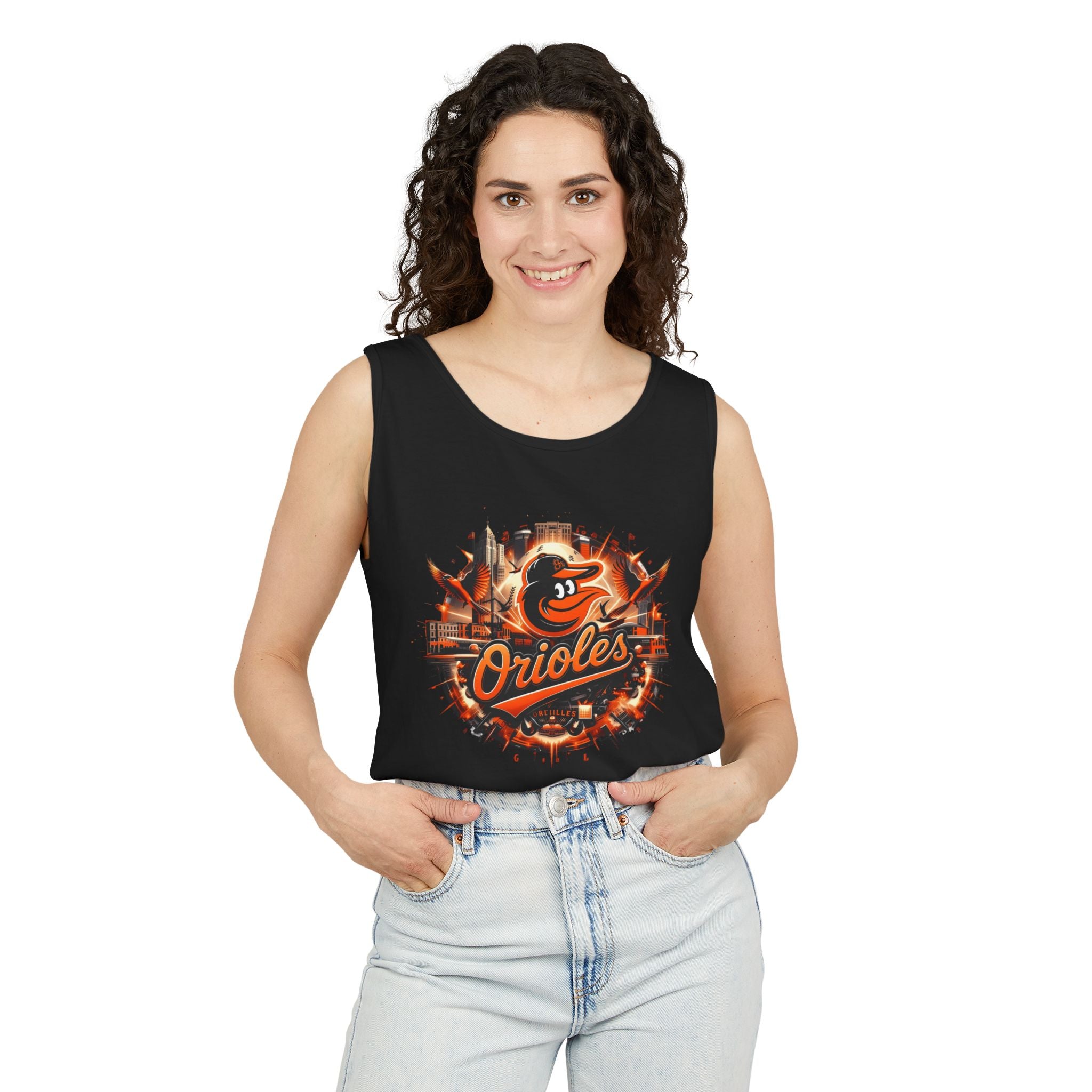 Orioles Vintage Logo Tank Top — Baltimore Baseball Fan Jersey Tank (08 back)