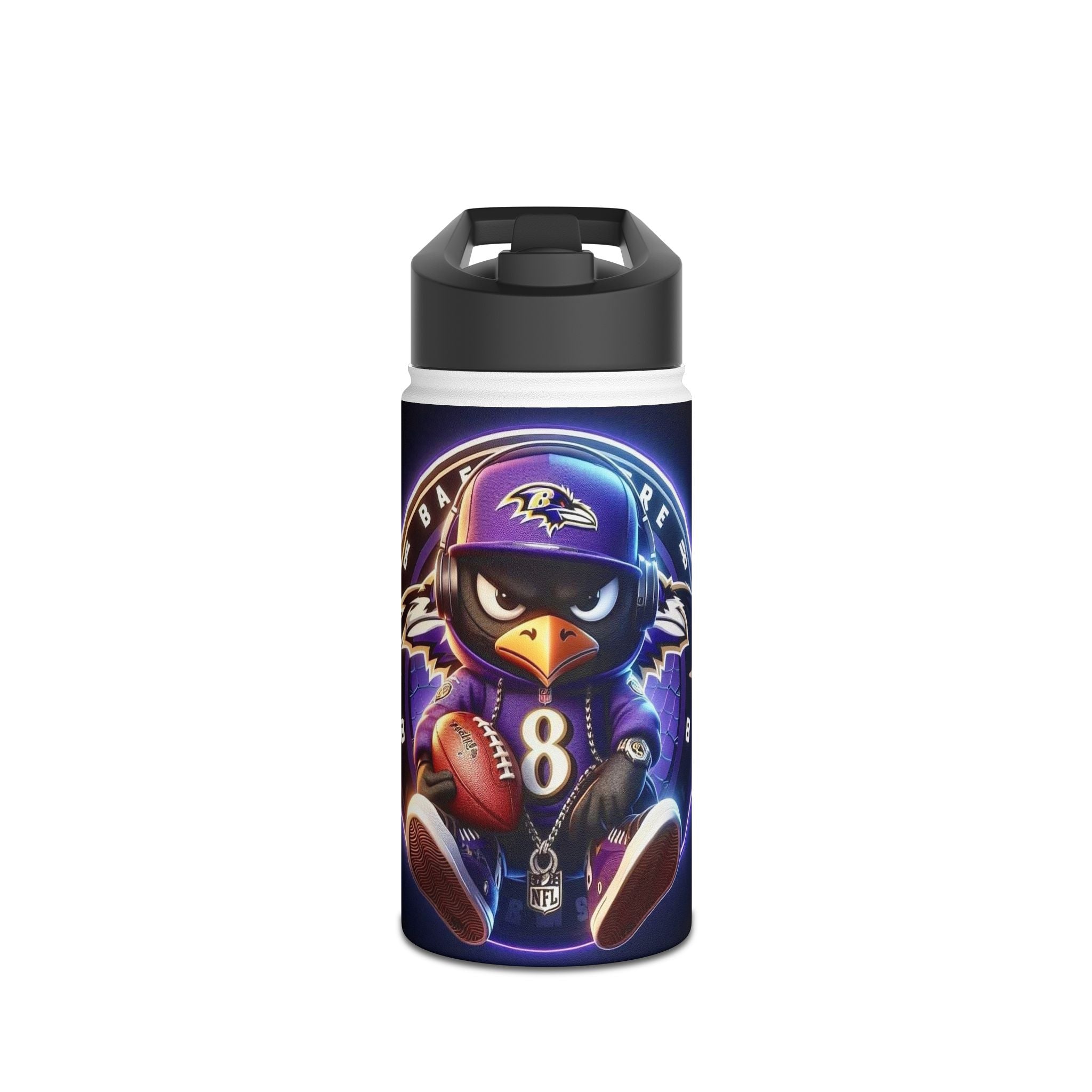 Baltimore Raven Cartoon Water Bottle — #8 Football Stainless Steel Bottle