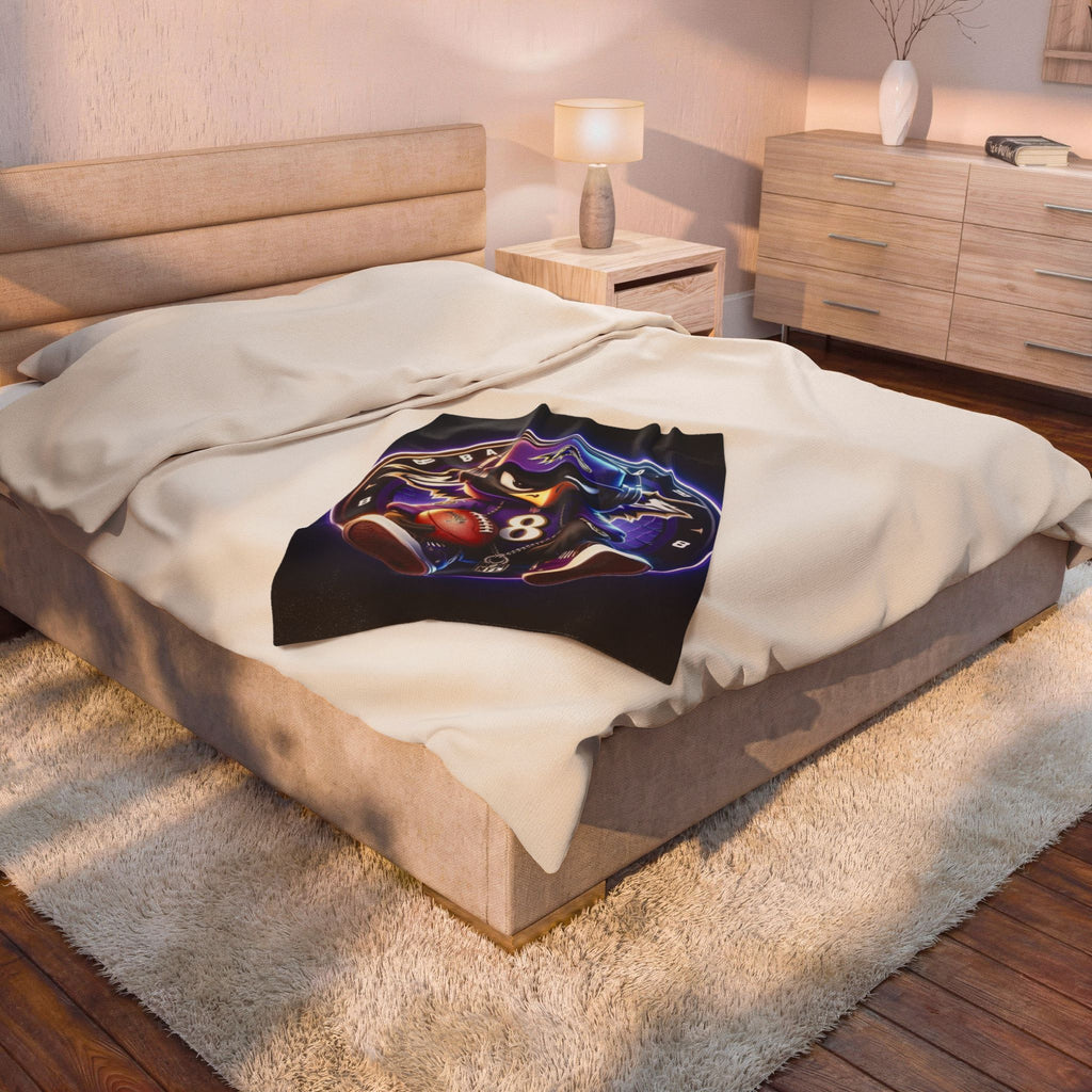 Baltimore Ravens Plush Velveteen Blanket — Raven Mascot with Football (NFL #8)